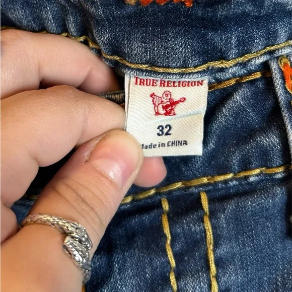 Women’s True Religion Y2K Orange Stitch Billie Mid Rise Straight Jeans Size 32 - Picture 6 of 7